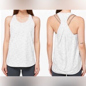 Lululemon Essential Tank Pleated Women’s Heathered Grey/white Racerback Size 4